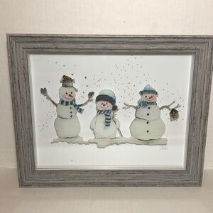 Snowmen under glass Art 3-D window frame